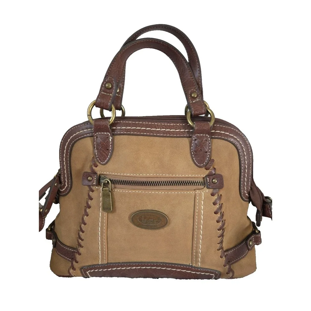 b.o.c. Oakley Dome‎ Satchel Handbag Brown Faux Suede & Leather Adjustable Strap